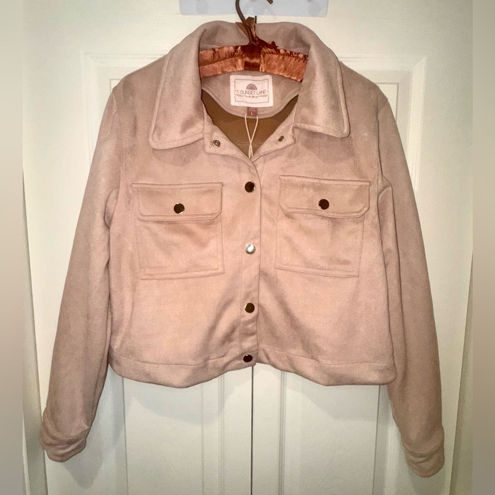 1 Sunset Lane Pink Blush Faux Suede Jacket – Size Large – NWT